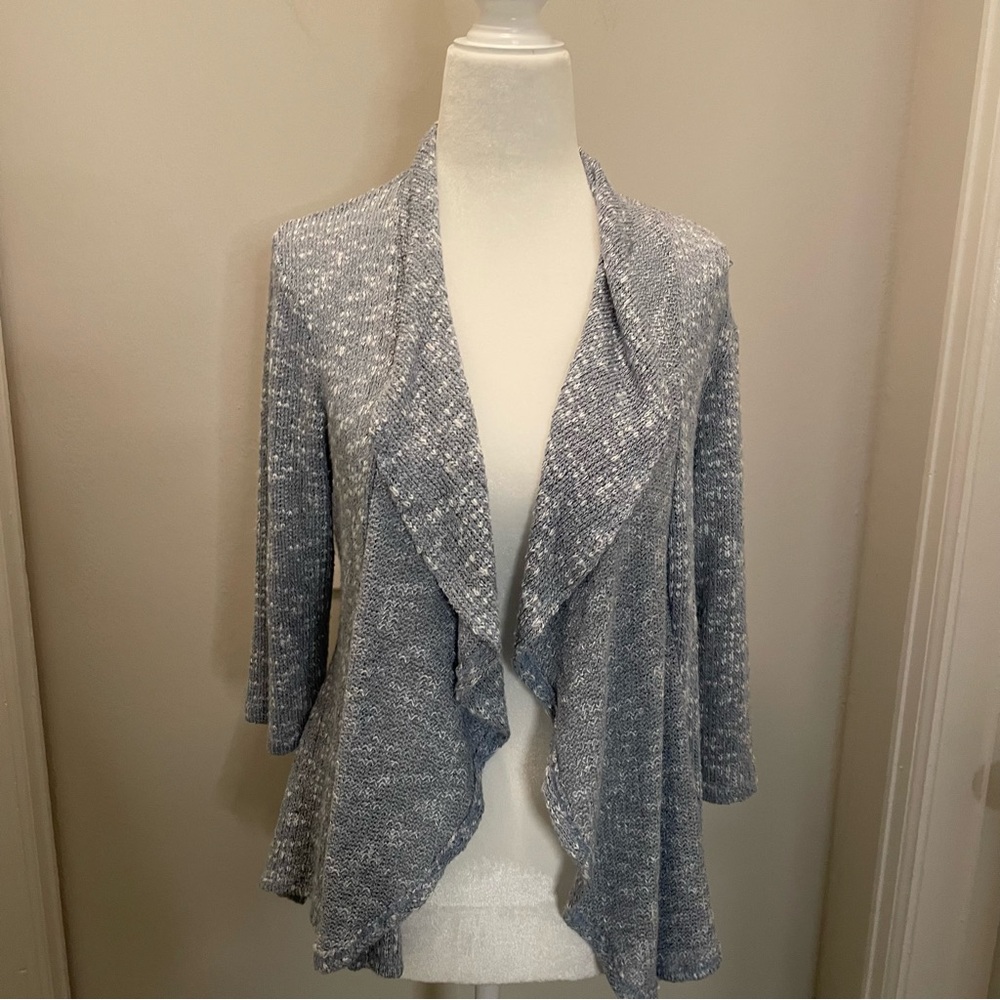 Status by Chennault Gray Green Open Front Flutter Cardigan Sweater Women’s Sz PL